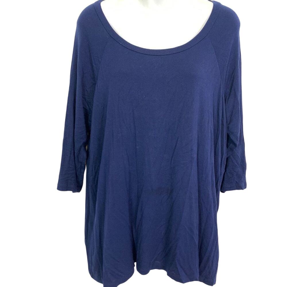 Torrid Womens Stretch Knit Blue Navy Embroidered 3/4 Sleeve Top Shirt 00 / 10